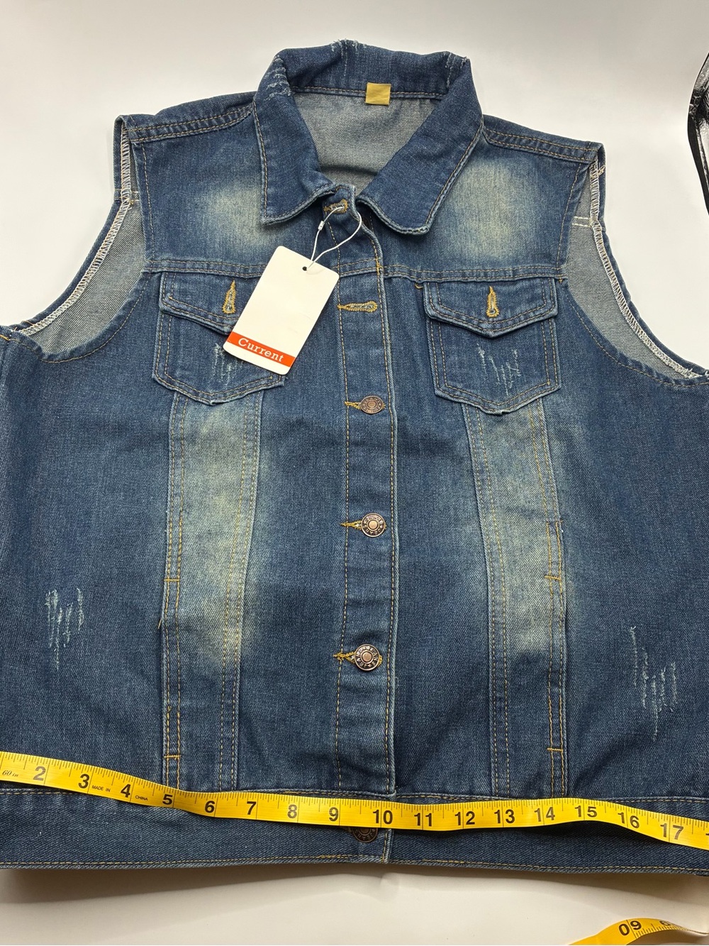 Blue Distressed Denim Sleeveless Jacket - Womens 5XL US 18